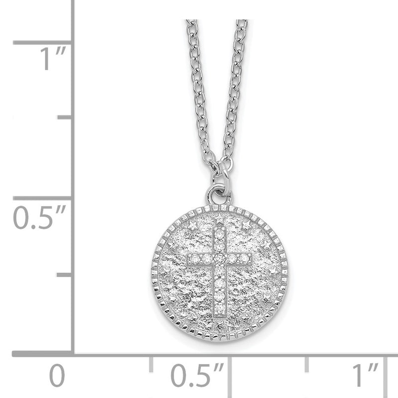 Sterling Silver Rhodium-Plated Polished Cz Cross Necklace