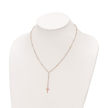 Sterling Silver Rose-Tone Rose Quartz Beaded Cross W/2 In Ext. Necklace