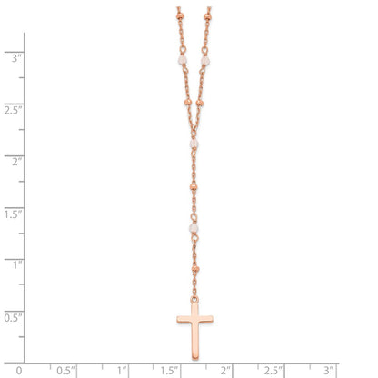 Sterling Silver Rose-Tone Rose Quartz Beaded Cross W/2 In Ext. Necklace