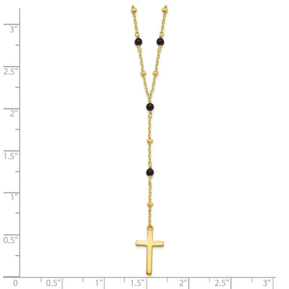 Sterling Silver Gold-Tone Beaded Onyx Cross W/2 In Ext. Necklace