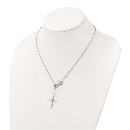 Sterling Silver Polished Rhodium Cz Cross/Infinity Symbol 18In Necklace
