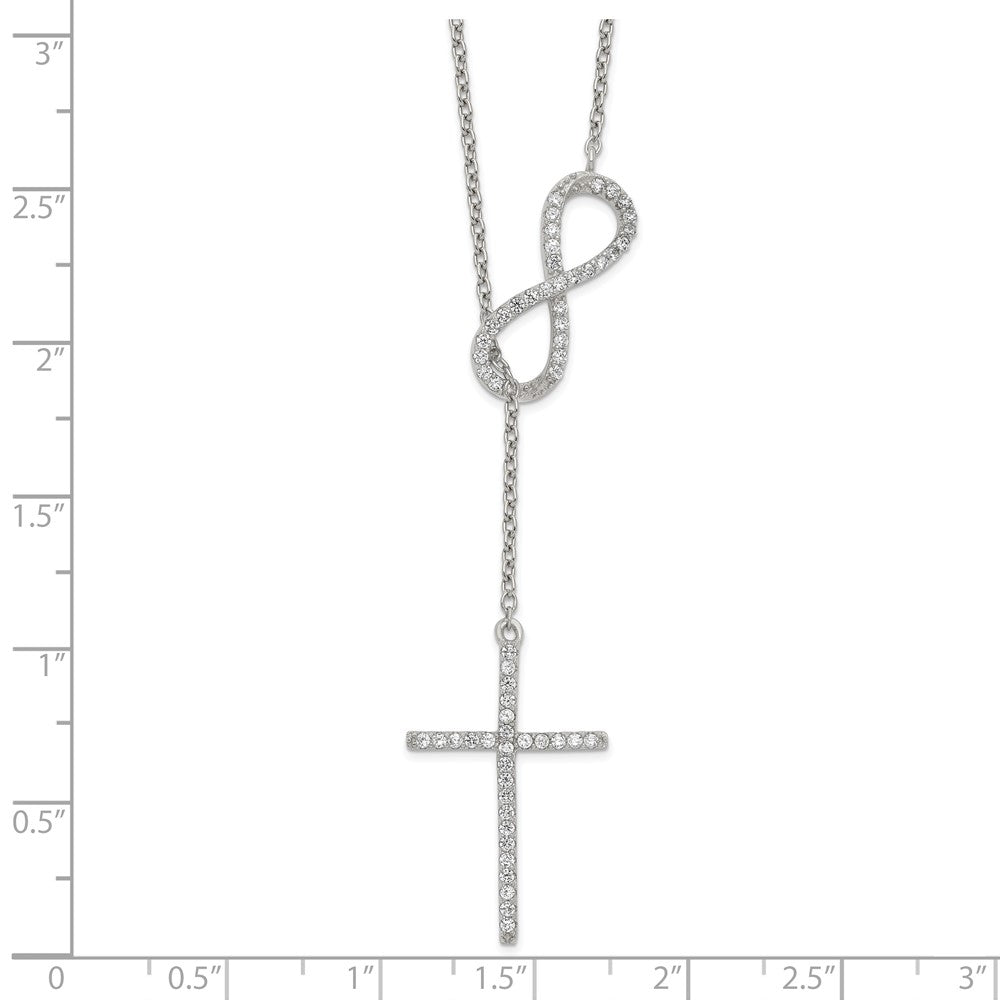 Sterling Silver Polished Rhodium Cz Cross/Infinity Symbol 18In Necklace