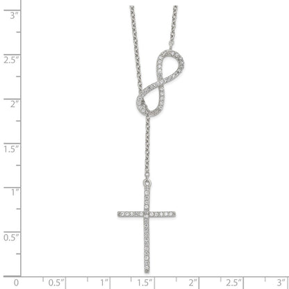 Sterling Silver Polished Rhodium Cz Cross/Infinity Symbol 18In Necklace