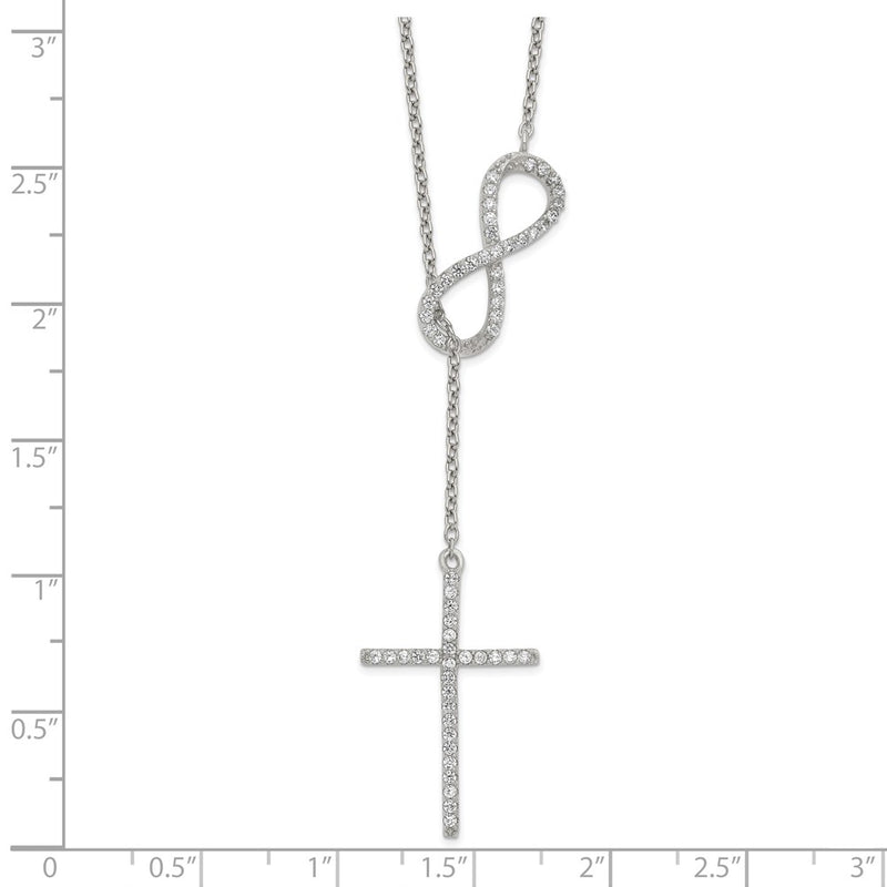 Sterling Silver Polished Rhodium Cz Cross/Infinity Symbol 18In Necklace