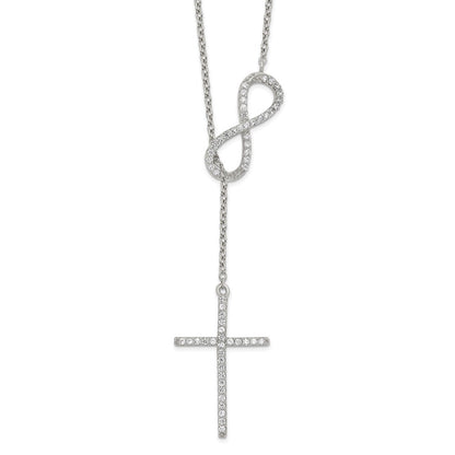 Sterling Silver Polished Rhodium Cz Cross/Infinity Symbol 18In Necklace