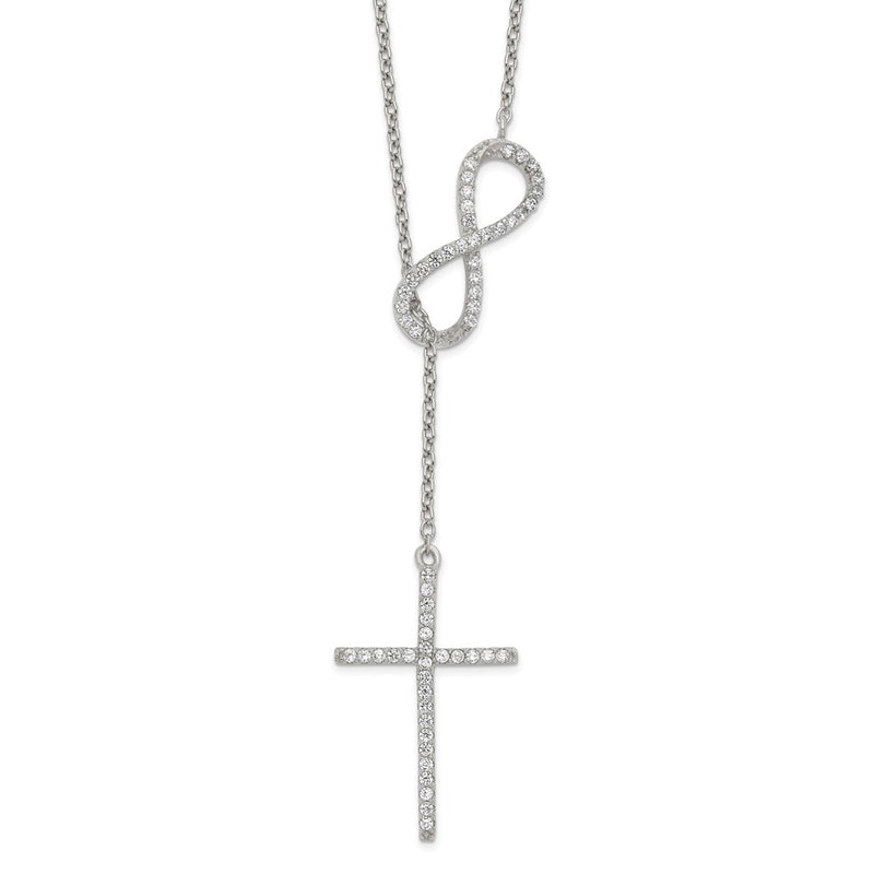 Sterling Silver Polished Rhodium Cz Cross/Infinity Symbol 18In Necklace