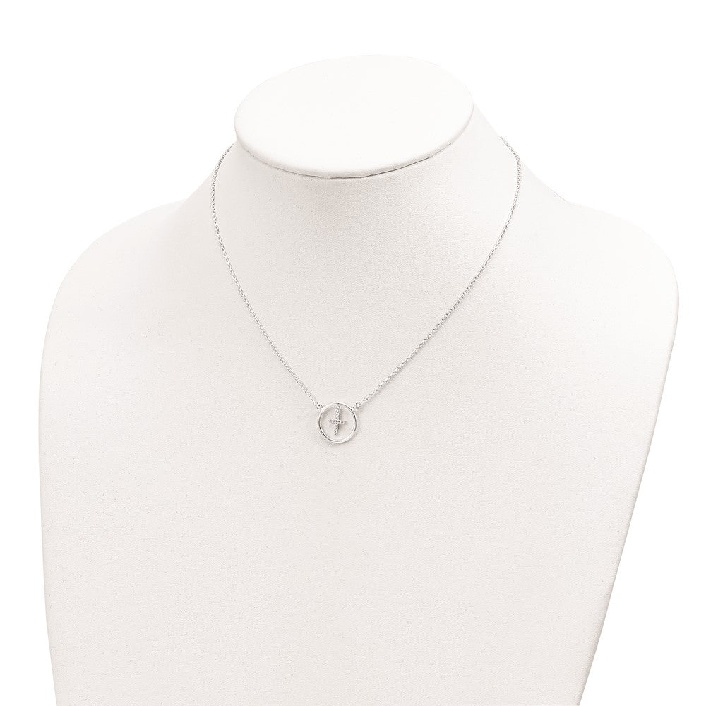 Sterling Silver Cz Cross In Circle Necklace