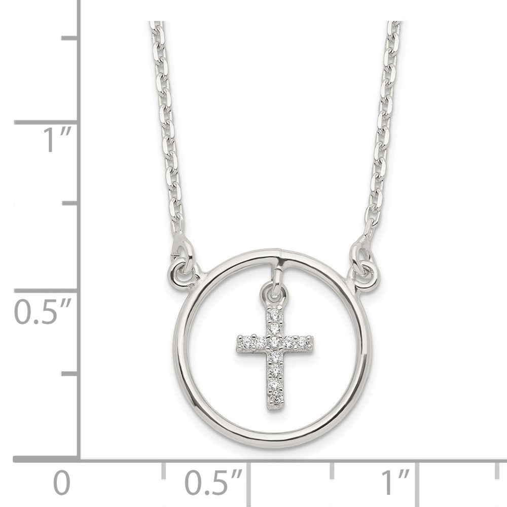 Sterling Silver Cz Cross In Circle Necklace