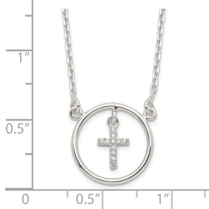 Sterling Silver Cz Cross In Circle Necklace