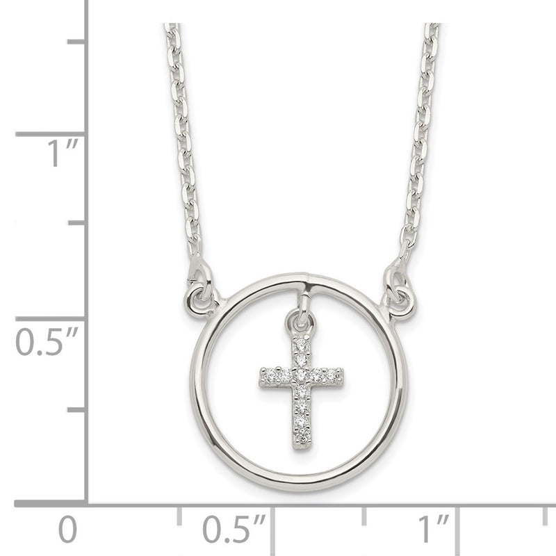 Sterling Silver Cz Cross In Circle Necklace