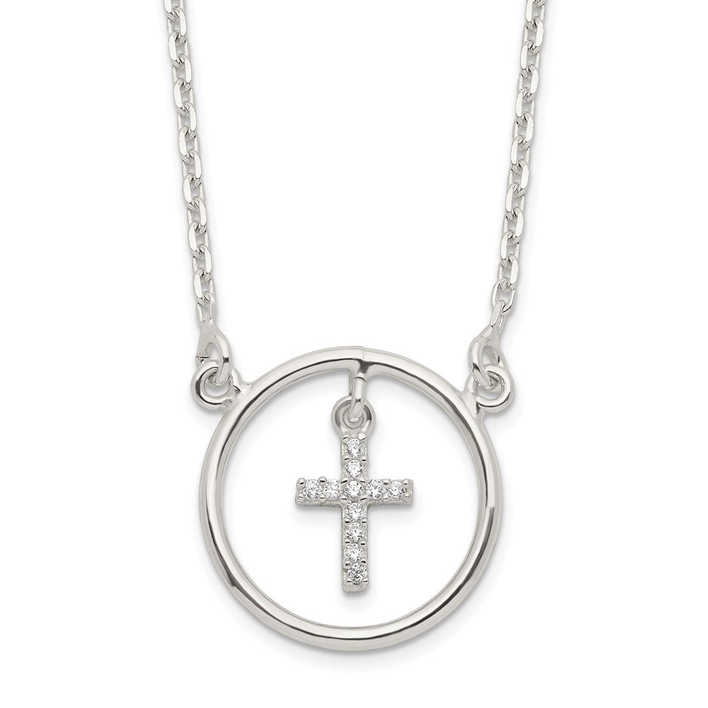 Sterling Silver Cz Cross In Circle Necklace