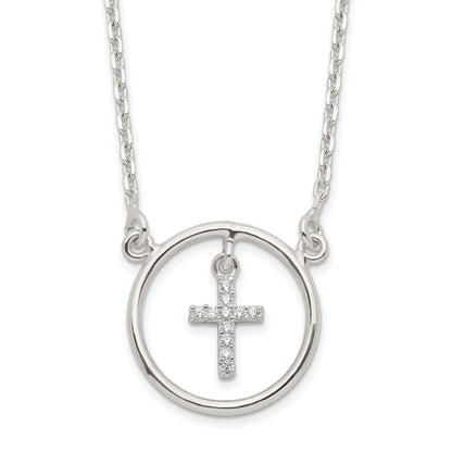 Sterling Silver Cz Cross In Circle Necklace