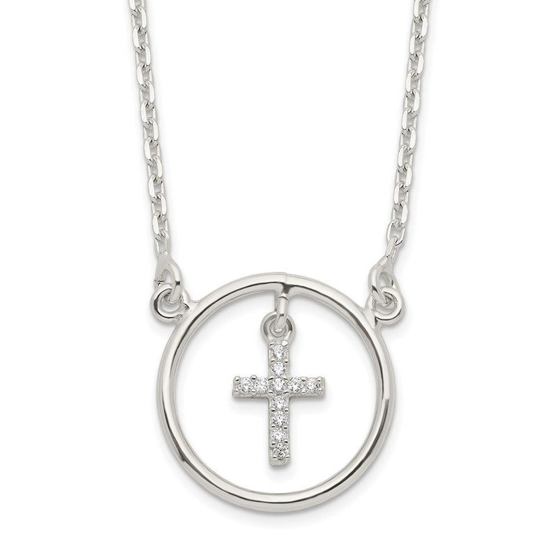 Sterling Silver Cz Cross In Circle Necklace