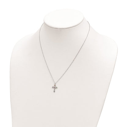 Sterling Silver Rhodium-Plated Polished Multi-Color Cz Cross Necklace