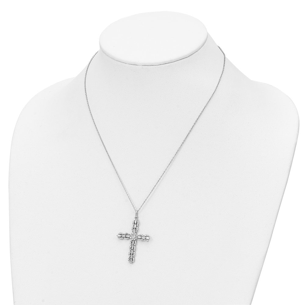 Sterling Silver Rhodium-Plated Polished Cz Cross Necklace