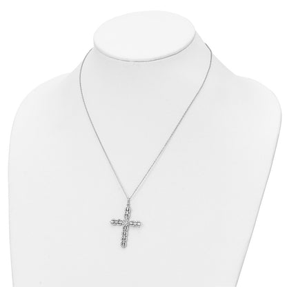 Sterling Silver Rhodium-Plated Polished Cz Cross Necklace