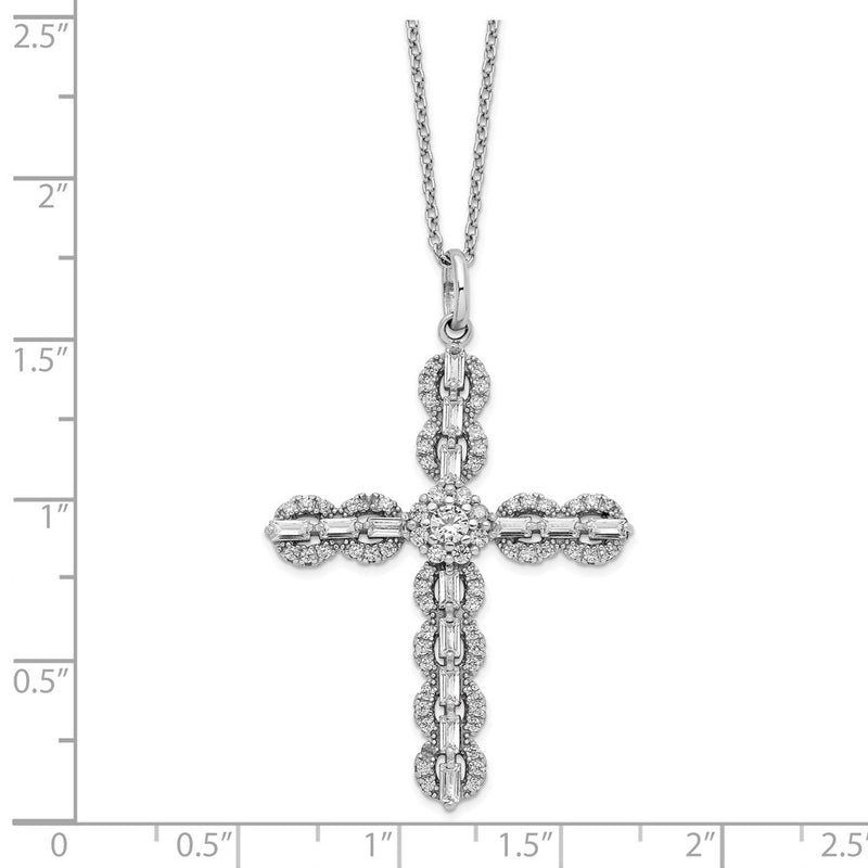Sterling Silver Rhodium-Plated Polished Cz Cross Necklace