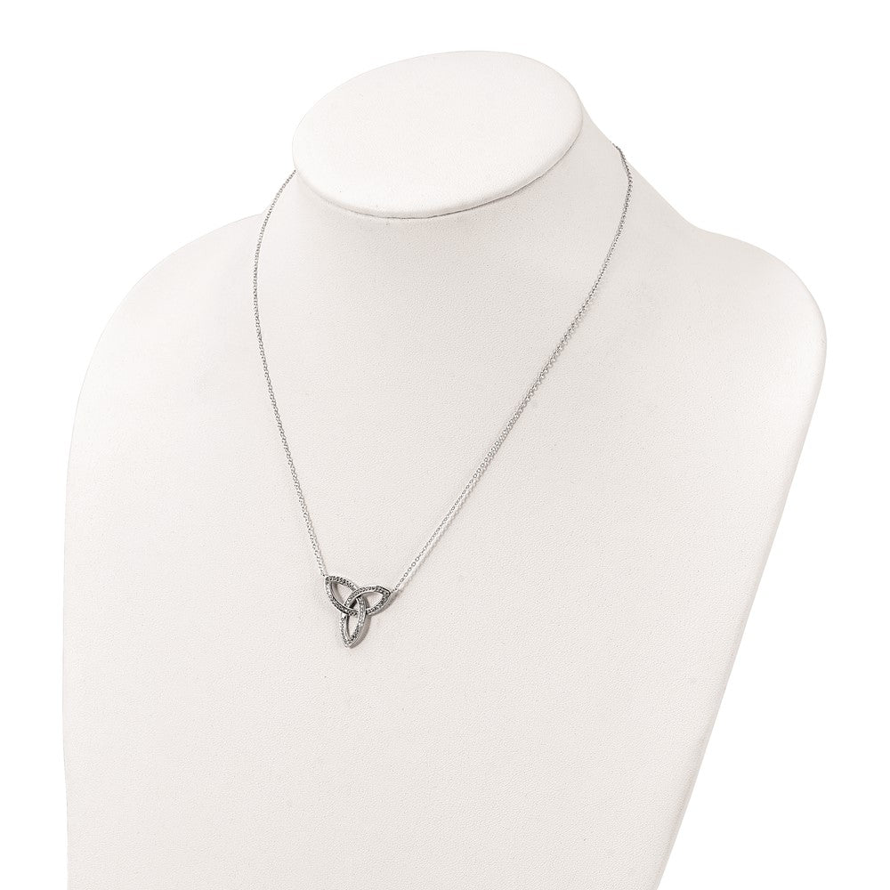 Sterling Silver Polished Rhodium-Plated Cz Celtic Knot 18In Necklace