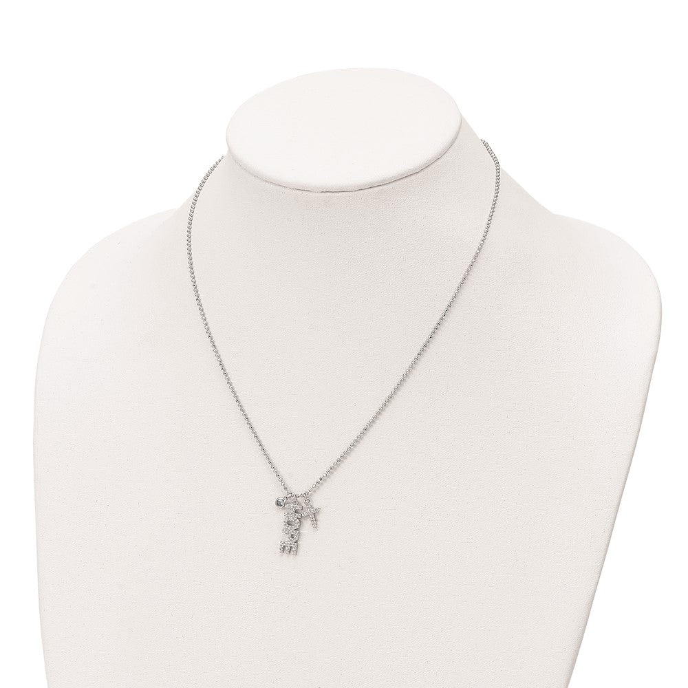 18 Inch Sterling Silver Rhodium-Plated Cz And Cross D/C Bead Chain Necklace