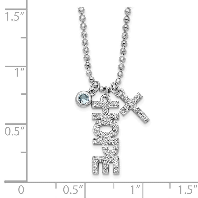 18 Inch Sterling Silver Rhodium-Plated Cz And Cross D/C Bead Chain Necklace