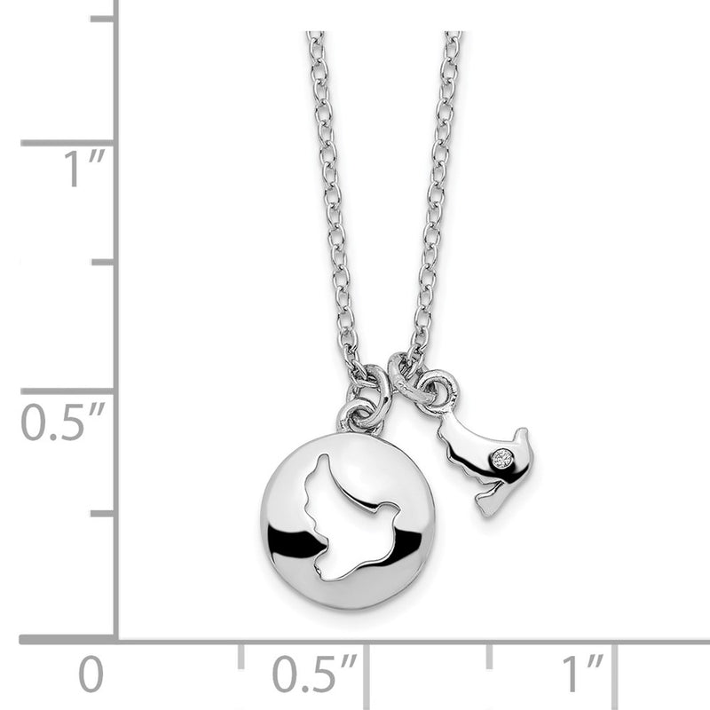 Sterling Silver Rhodium-Plated Cz Cut Out Dove & Dangle Necklace