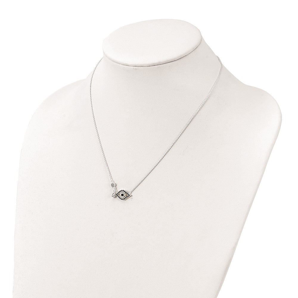 Sterling Silver Polished Cz Evil Eye Necklace