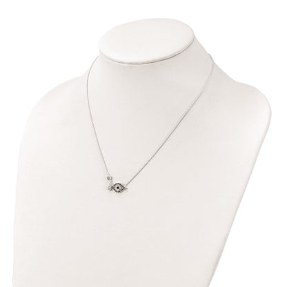 Sterling Silver Polished Cz Evil Eye Necklace