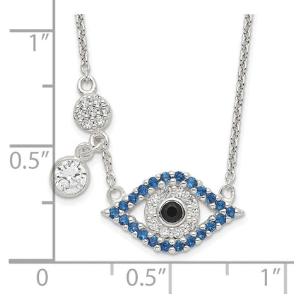Sterling Silver Polished Cz Evil Eye Necklace