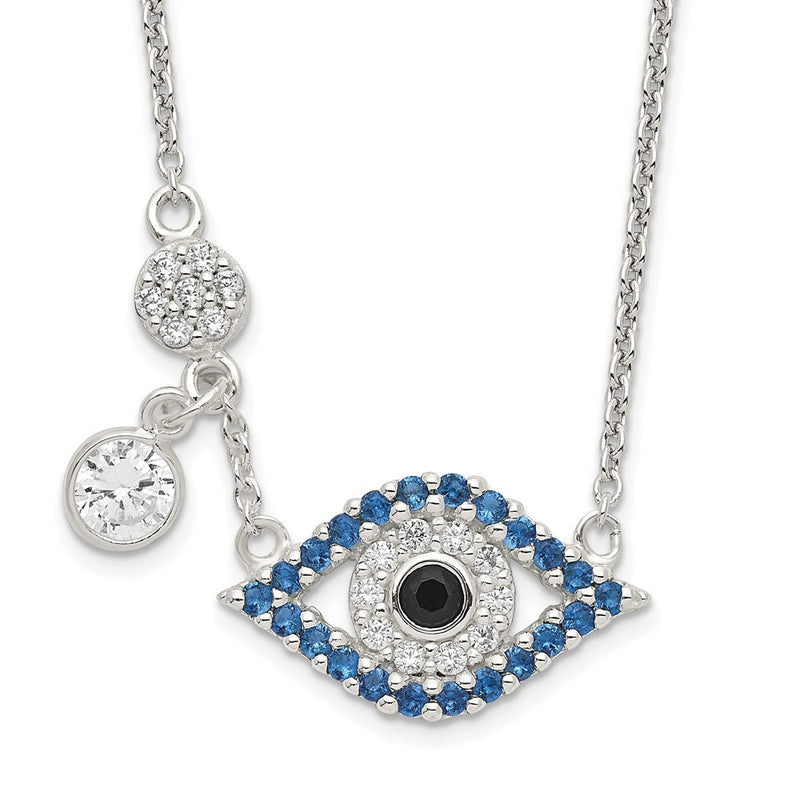 Sterling Silver Polished Cz Evil Eye Necklace