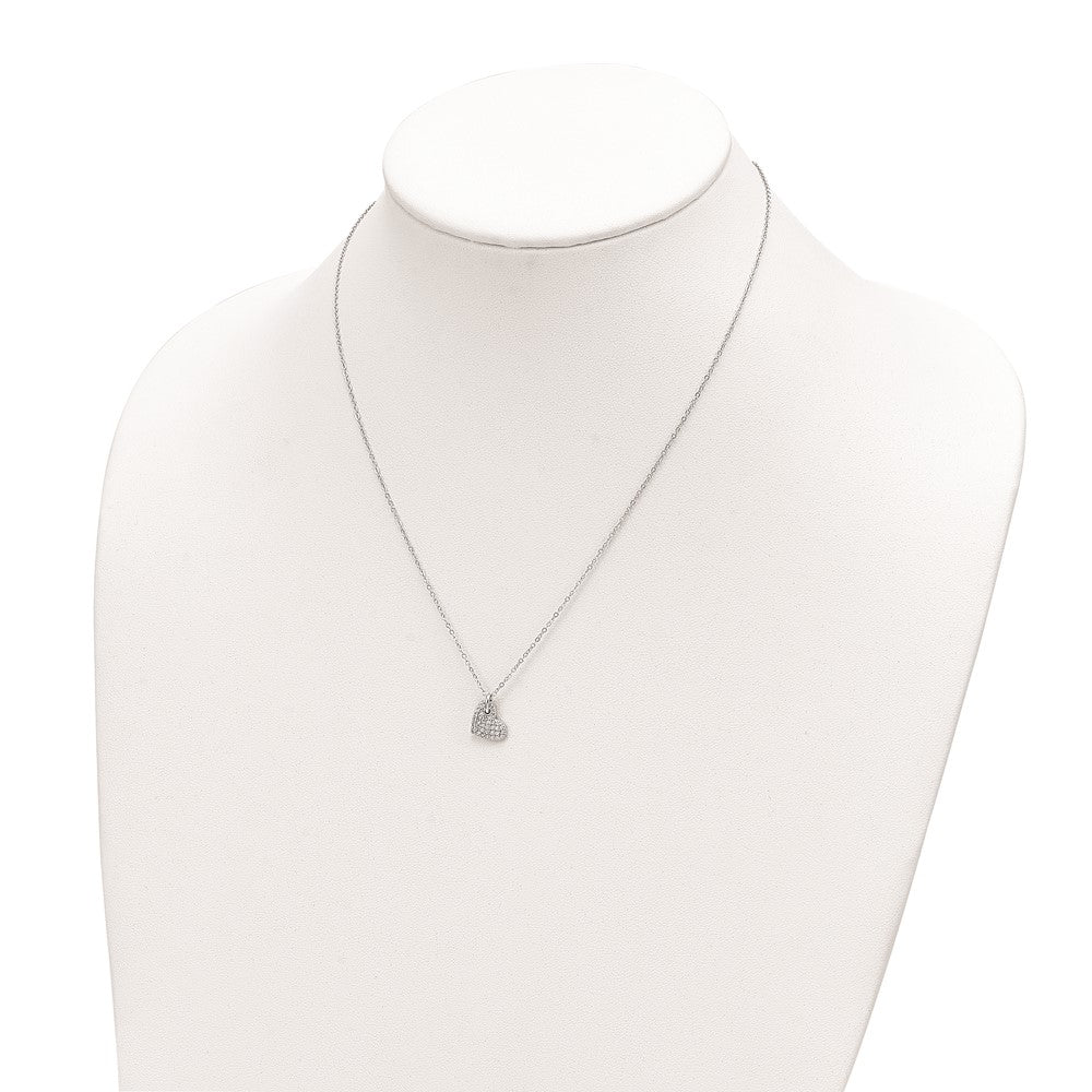 Sterling Silver Rhodium-Plated Polished Cz Heart Necklace
