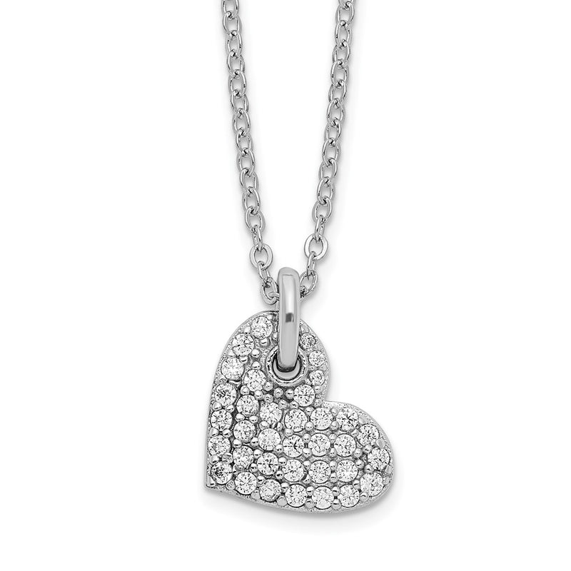 Sterling Silver Rhodium-Plated Polished Cz Heart Necklace