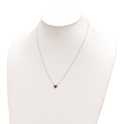 Sterling Silver 18.25In Rhodium-Plated Polished Red Crystal Heart Necklace