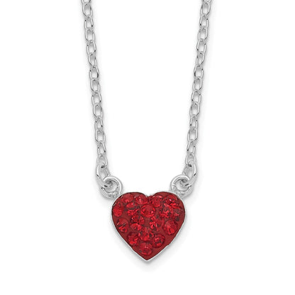 Sterling Silver 18.25In Rhodium-Plated Polished Red Crystal Heart Necklace