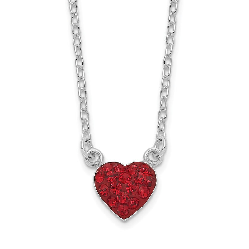 Sterling Silver 18.25In Rhodium-Plated Polished Red Crystal Heart Necklace