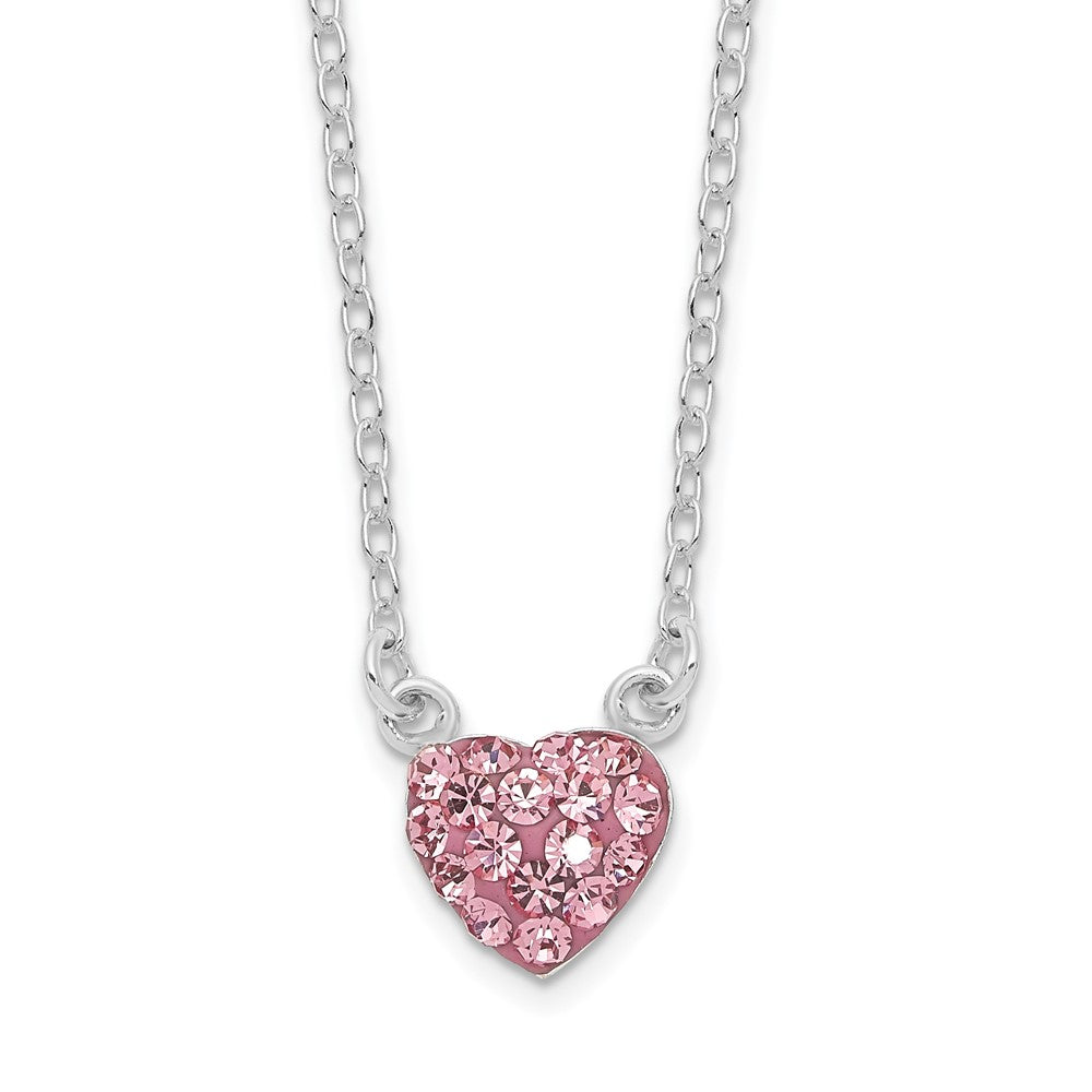 Sterling Silver Rhodium-Plated Polished Pink Crystal Heart Necklace