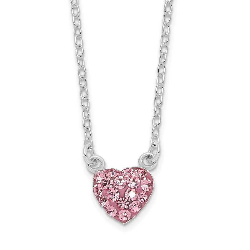 Sterling Silver Rhodium-Plated Polished Pink Crystal Heart Necklace
