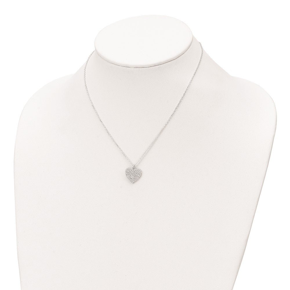 Sterling Silver Heartbeat In Cz Heart Necklace