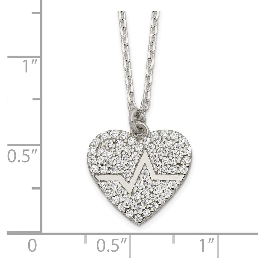 Sterling Silver Heartbeat In Cz Heart Necklace