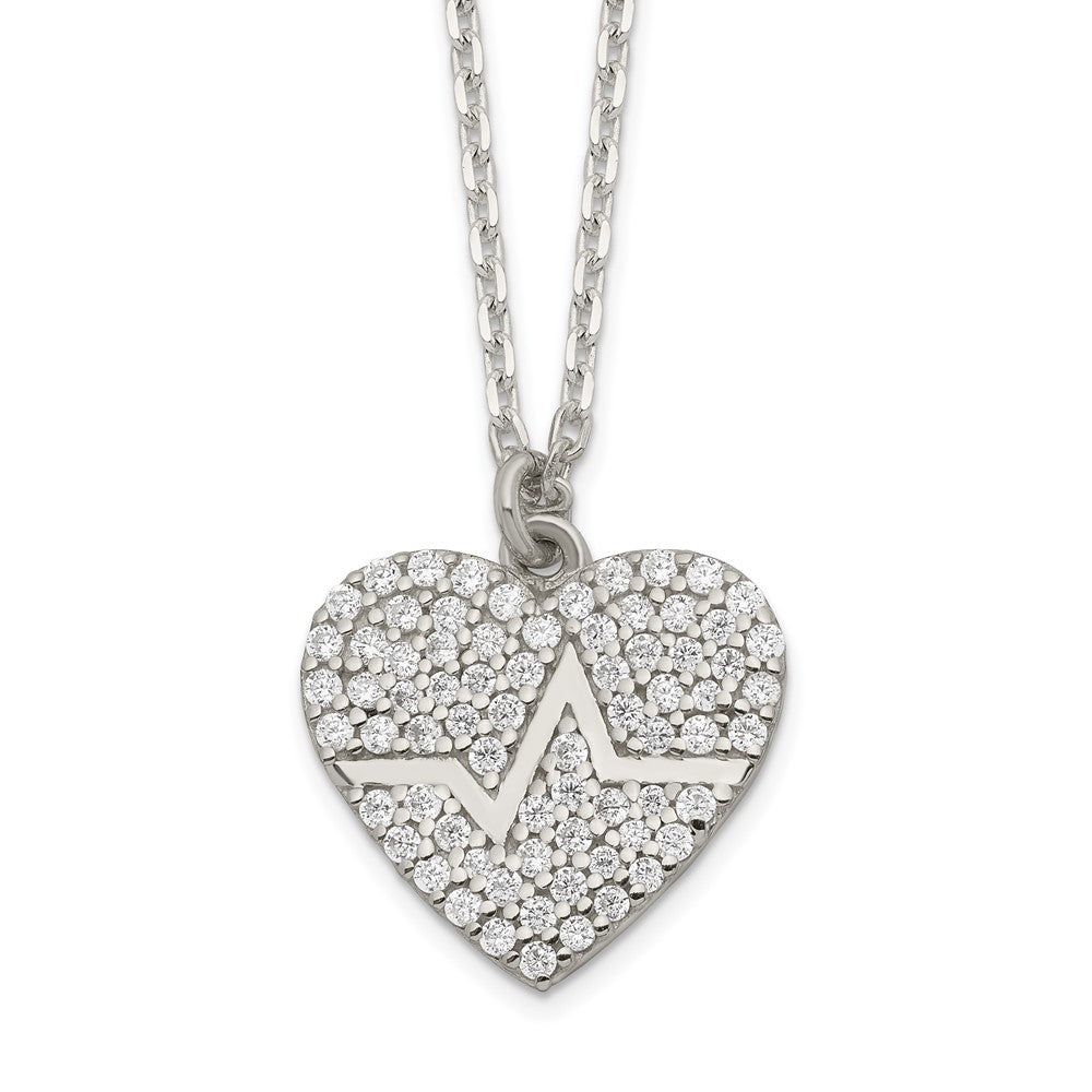 Sterling Silver Heartbeat In Cz Heart Necklace