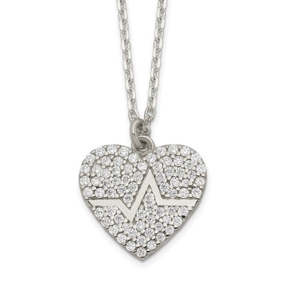 Sterling Silver Heartbeat In Cz Heart Necklace