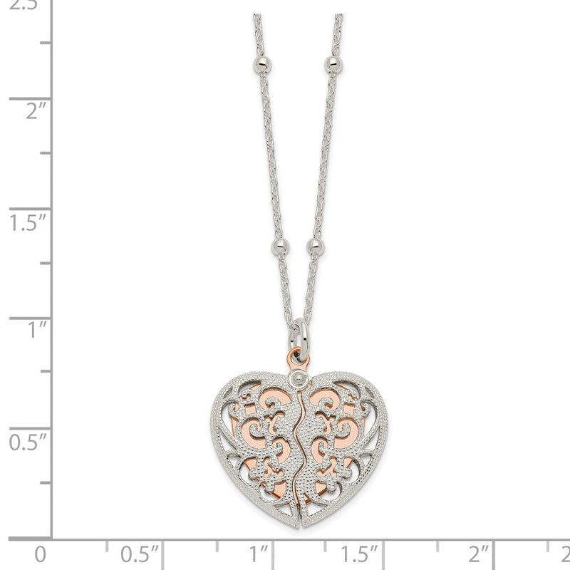 Sterling Silver & Rose-Tone Polished Moveable Heart Necklace