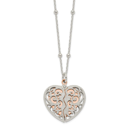 Sterling Silver & Rose-Tone Polished Moveable Heart Necklace