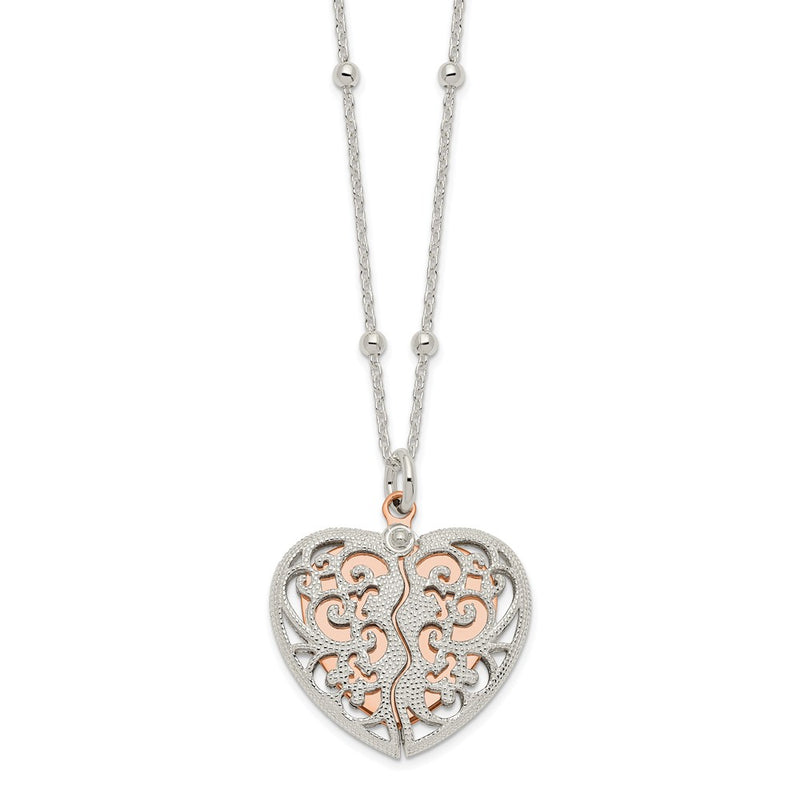 Sterling Silver & Rose-Tone Polished Moveable Heart Necklace