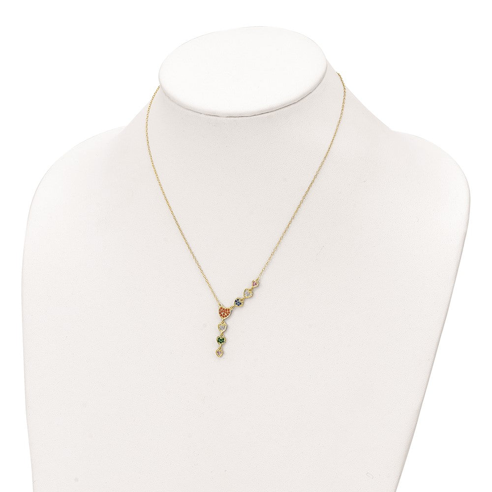 Sterling Silver Gold-Tone Multicolor Cz Hearts 16.75 Inch Necklace