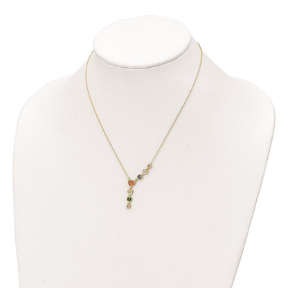 Sterling Silver Gold-Tone Multicolor Cz Hearts 16.75 Inch Necklace