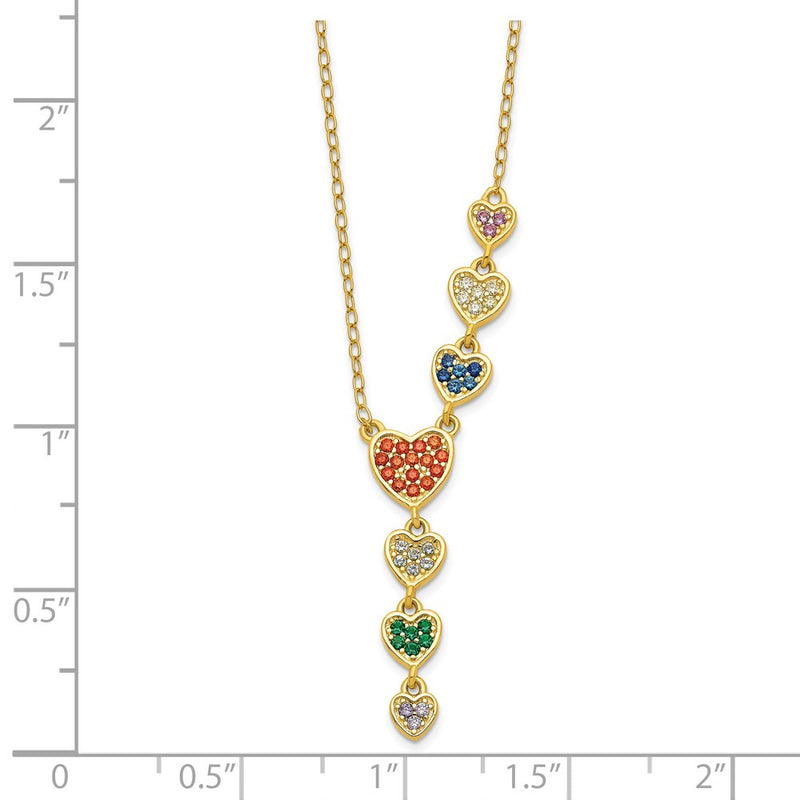 Sterling Silver Gold-Tone Multicolor Cz Hearts 16.75 Inch Necklace