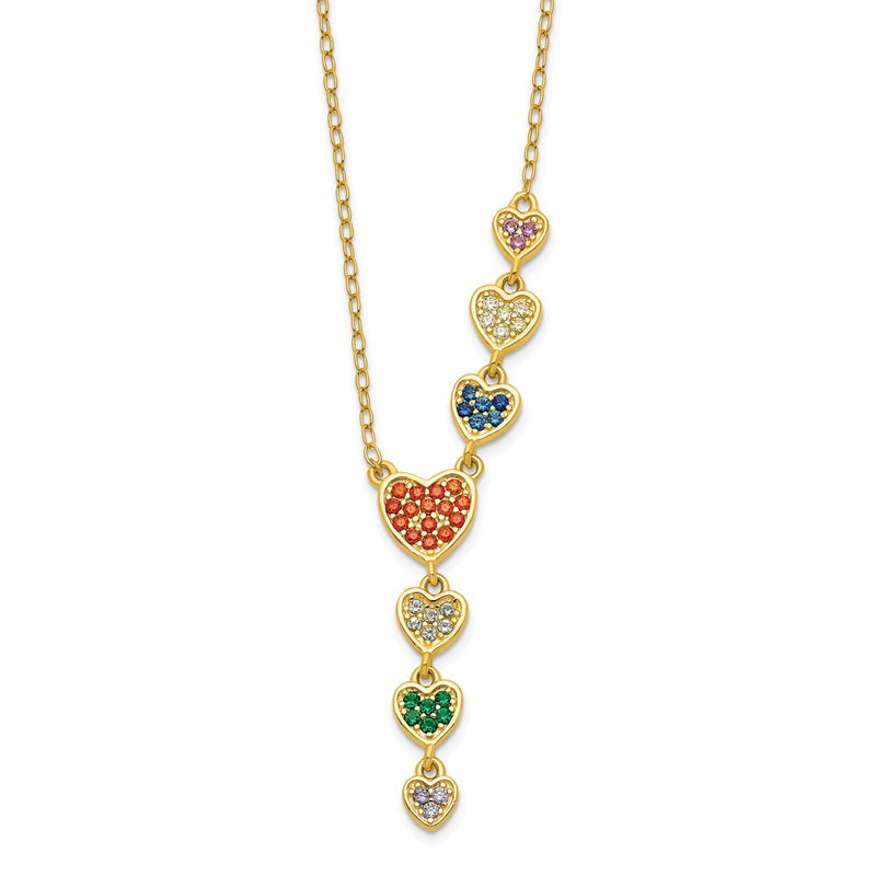 Sterling Silver Gold-Tone Multicolor Cz Hearts 16.75 Inch Necklace