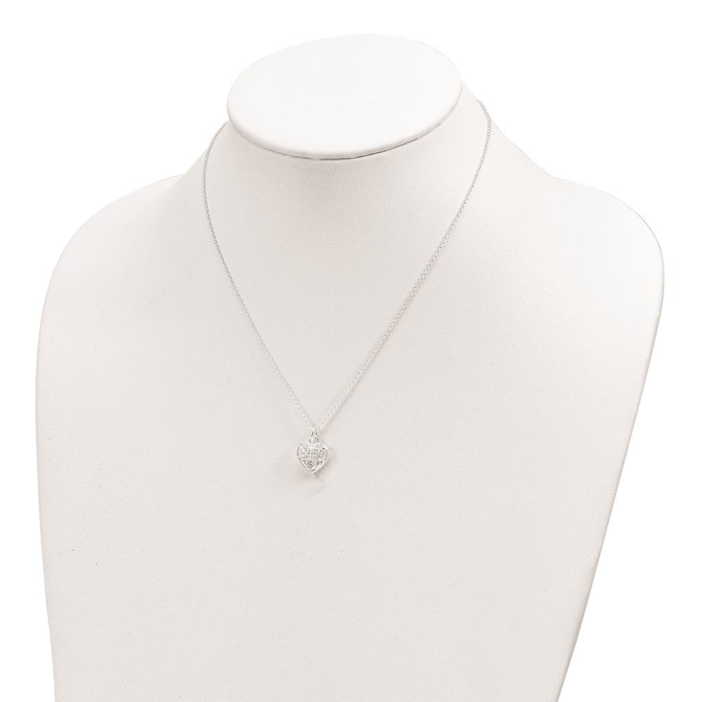Sterling Silver Polished Hollow Heart W/1.25 In Ext Necklace