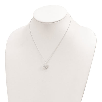 Sterling Silver Polished Hollow Heart W/1.25 In Ext Necklace