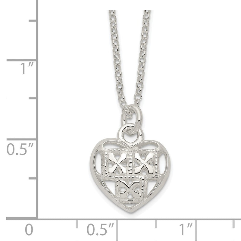 Sterling Silver Polished Hollow Heart W/1.25 In Ext Necklace